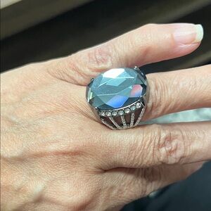 Lia Sophia Gray Blue Stone & Silver Cocktail Ring